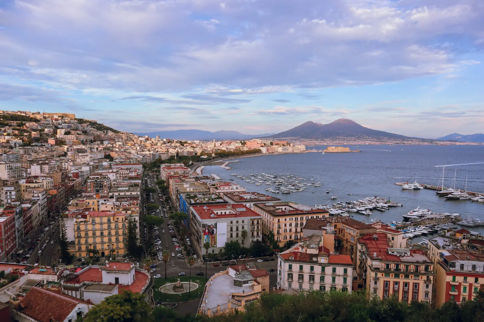 Naples waterfront neighbourhoods with the Bay of Naples and Mount Vesuvius beyond